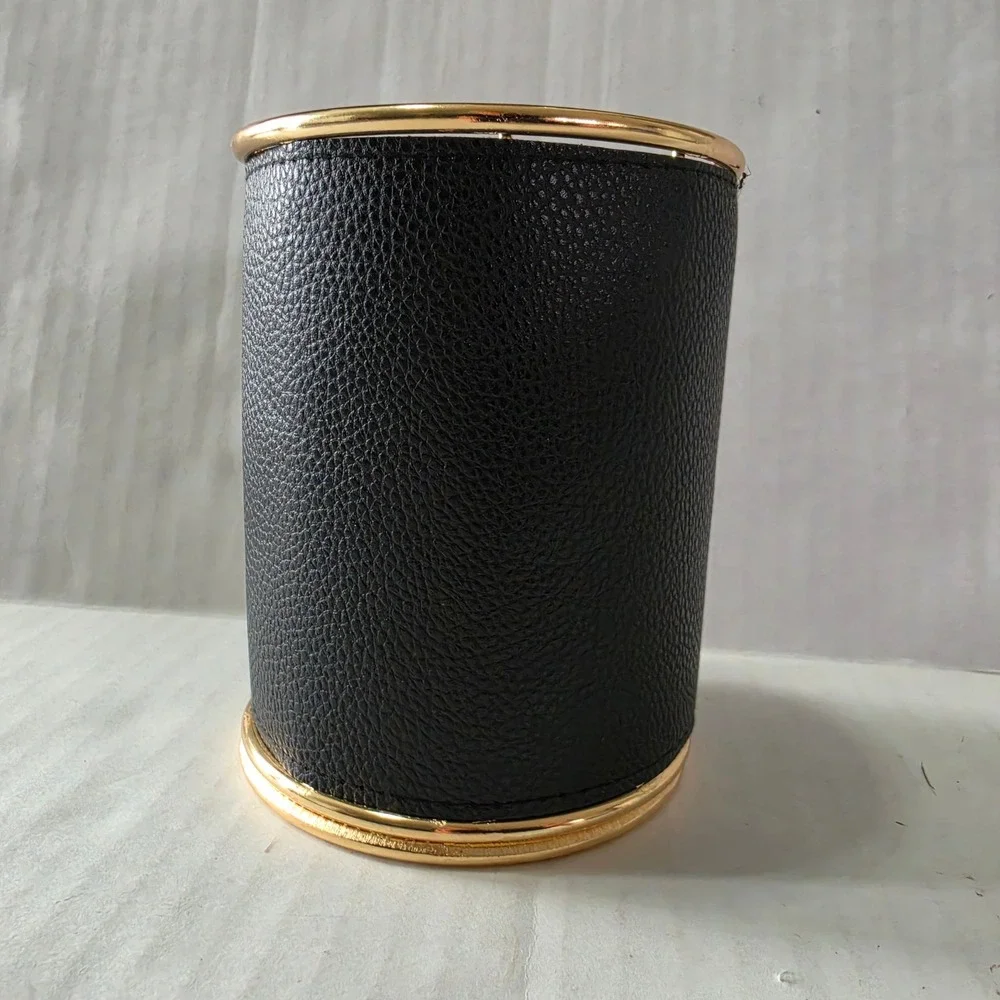 Kenneth Cole New York Leather Desk Organizer Pen Pencil Cup Holder Black Gold
